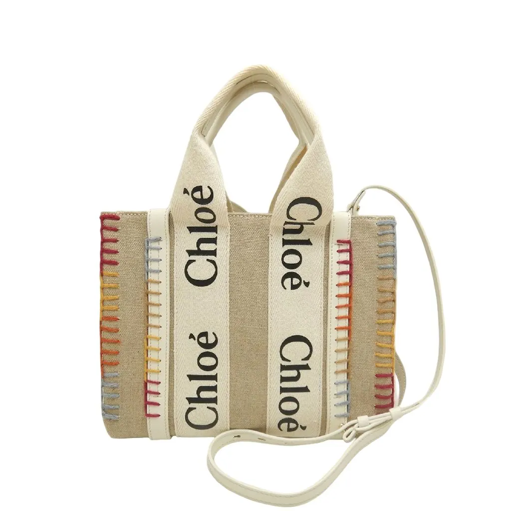 Chloé Small Canvas Stitch Woody Tote Beige Very good - Front View