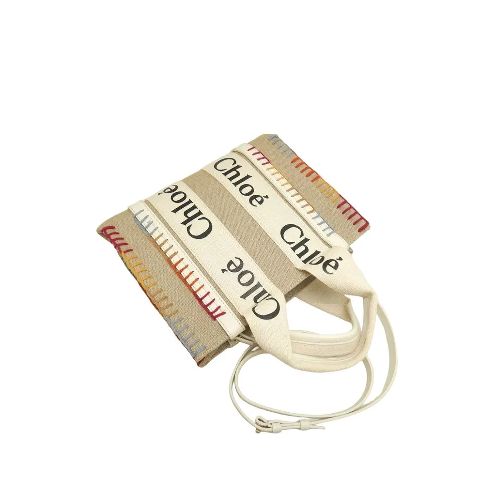 Chloé Small Canvas Stitch Woody Tote Beige Very good - Back View