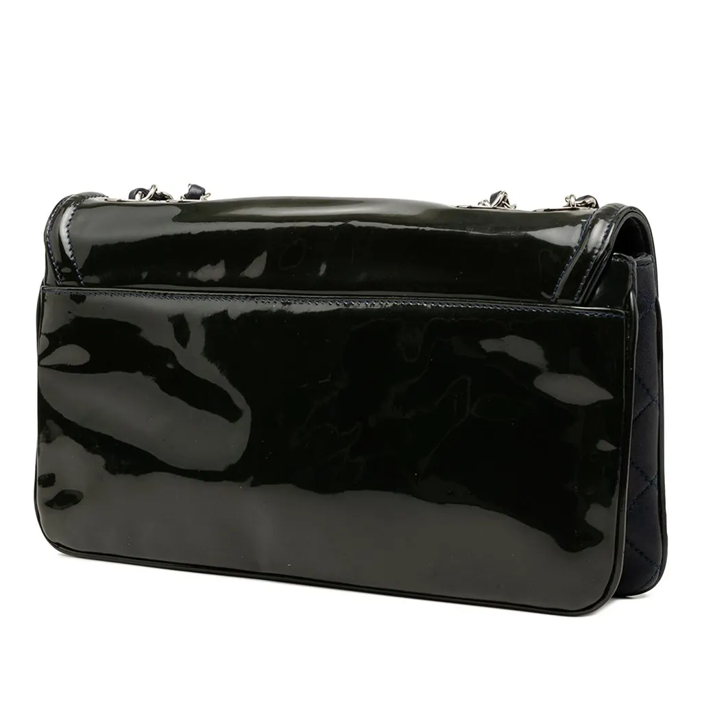 Chanel CC Patent Lipstick Ligne Flap Blue Leather Very good - Back View