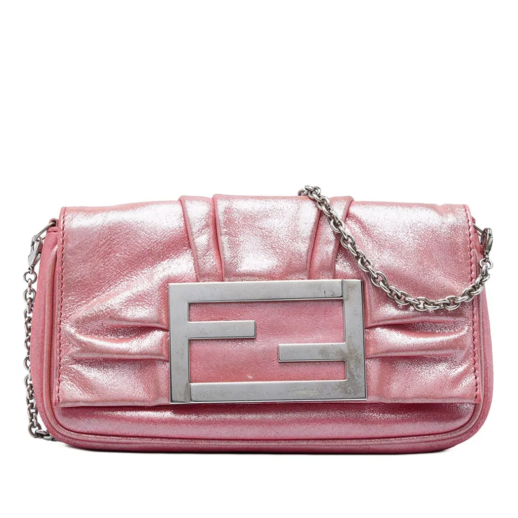 Fendi Lamé Leather Mia Chain Pochette Pink Very good - Front View