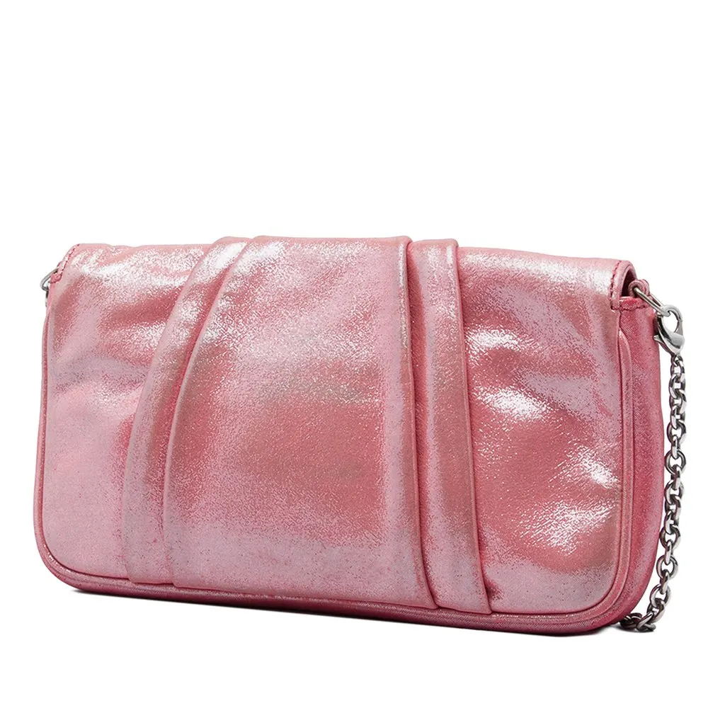 Fendi Lamé Leather Mia Chain Pochette Pink Very good - Back View