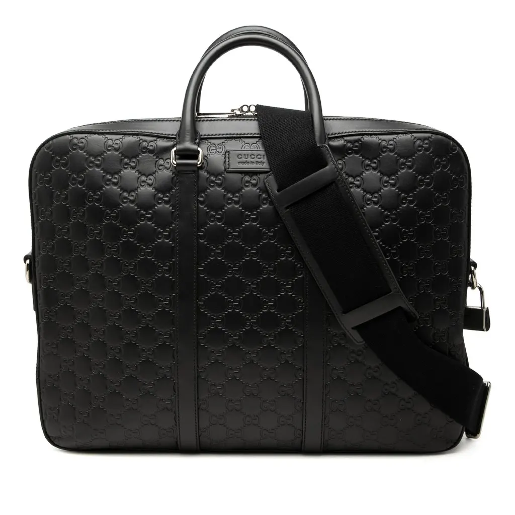 Gucci Guccissima Business Bag Black Leather Very good - Front View