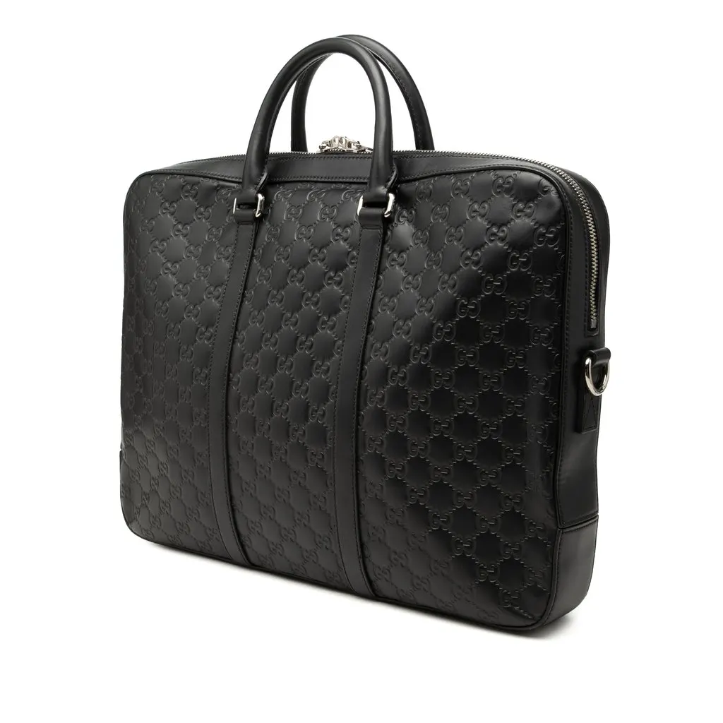 Gucci Guccissima Business Bag Black Leather Very good - Back View