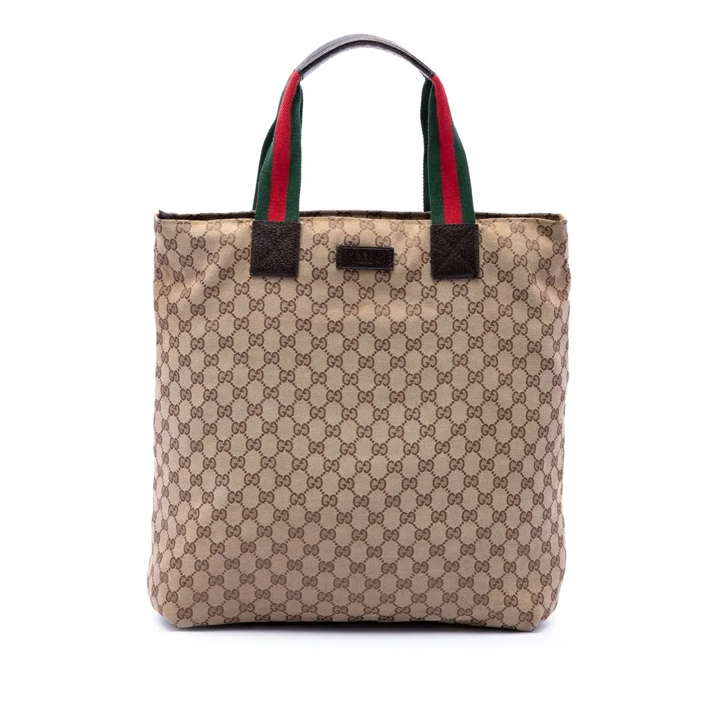 Gucci GG Canvas Web Vertical Tote Beige Very good - Front View