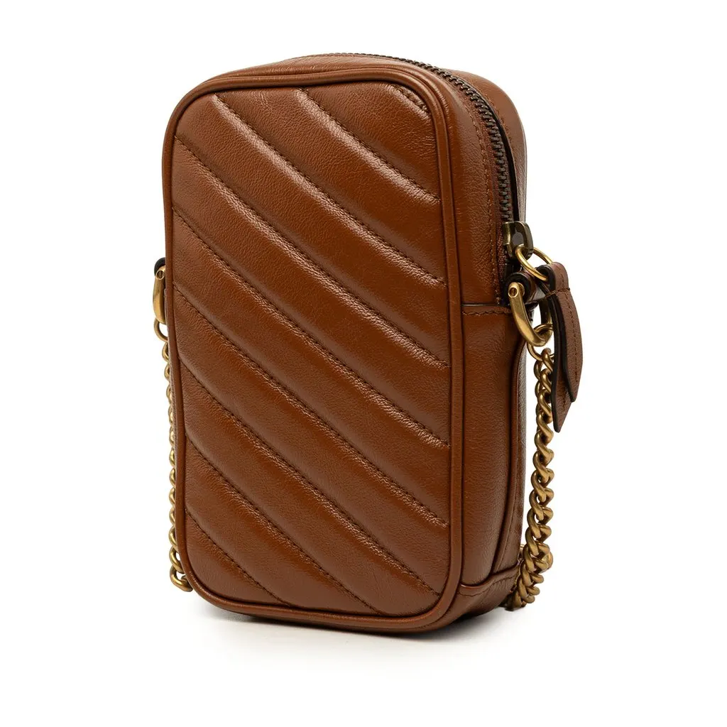Gucci Mini GG Marmont Matelasse Calfskin Crossbody Brown Leather Very good - Back View