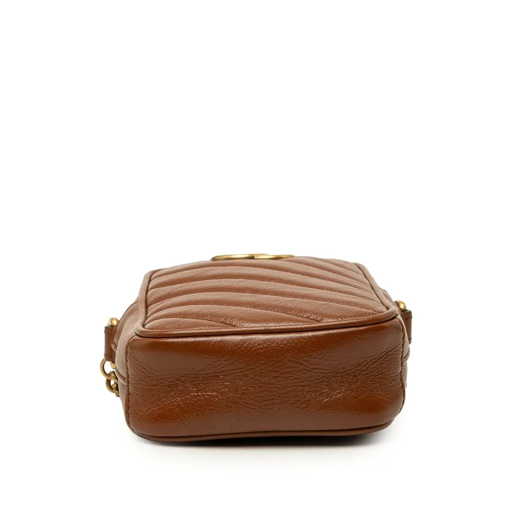 Gucci Mini GG Marmont Matelasse Calfskin Crossbody Brown Leather Very good - Inside View
