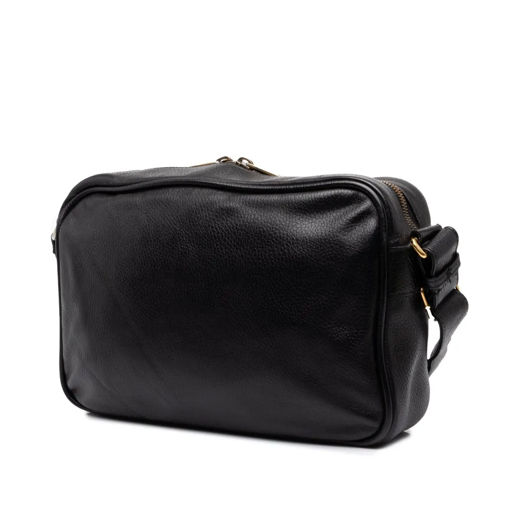 Gucci Grained Calfskin Logo Crossbody Black Leather Good - Back View