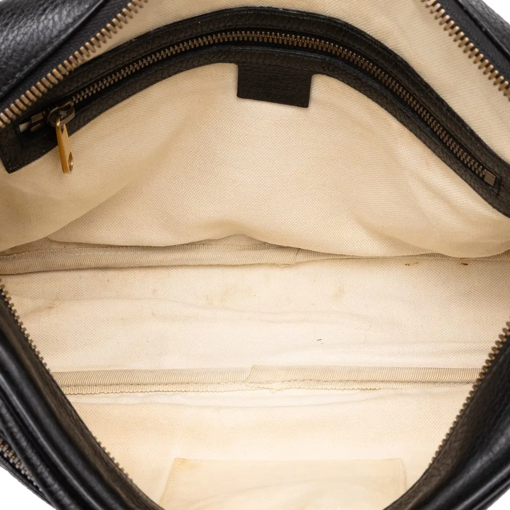 Gucci Grained Calfskin Logo Crossbody Black Leather Good - Model View