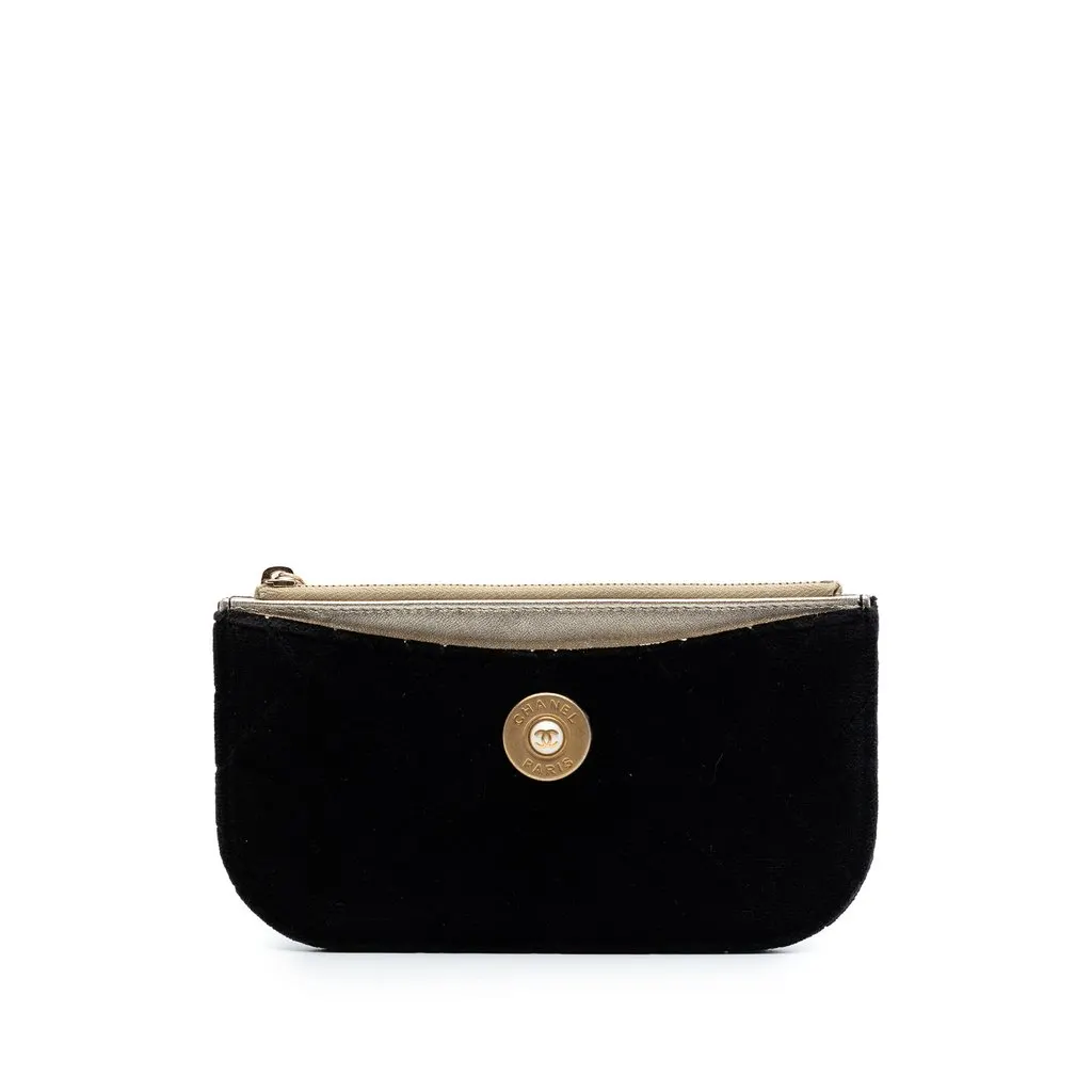 Chanel Small Quilted Velvet Medallion Zip Pouch Black Velvet Very good - Front View