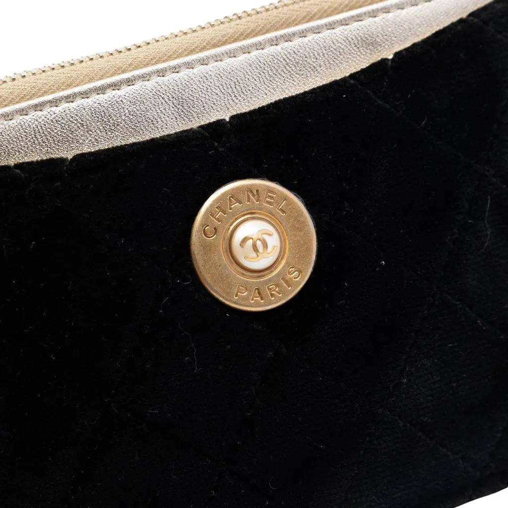 Chanel Small Quilted Velvet Medallion Zip Pouch Black Velvet Very good - Box View