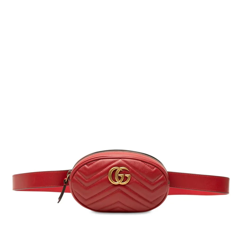 Gucci GG Marmont Matelasse Calfskin Belt Bag Red Leather Good - Front View
