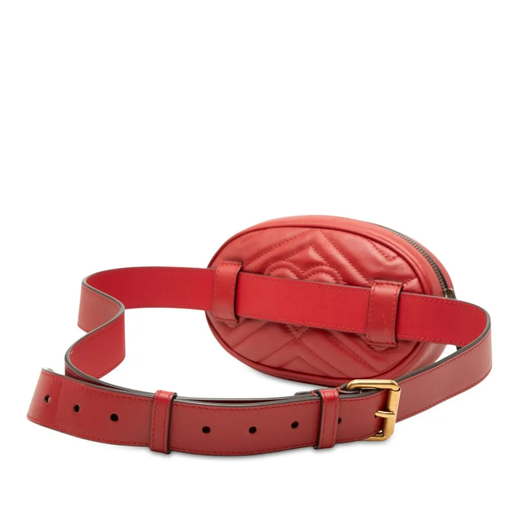 Gucci GG Marmont Matelasse Calfskin Belt Bag Red Leather Good - Back View