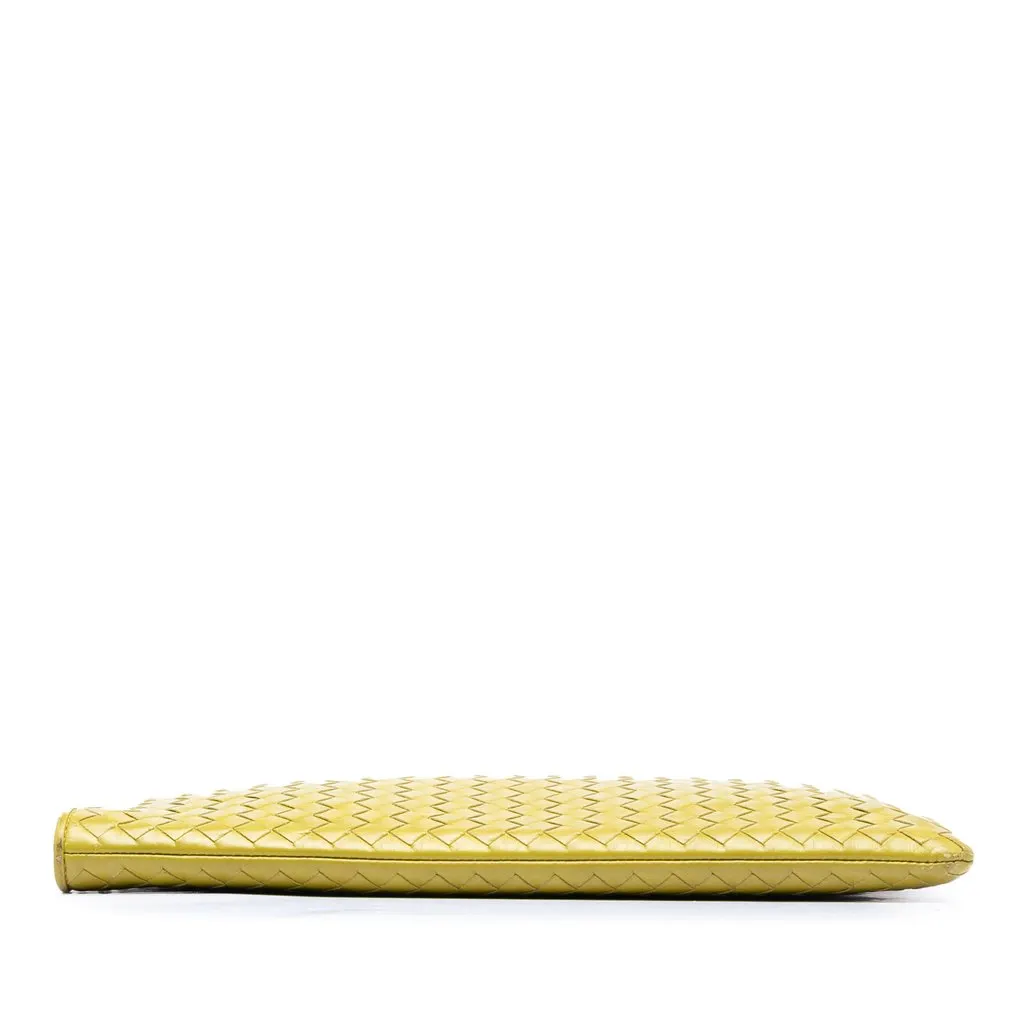 Bottega Veneta Large Nappa Intrecciato Zip Pouch Yellow Leather Very good - Inside View