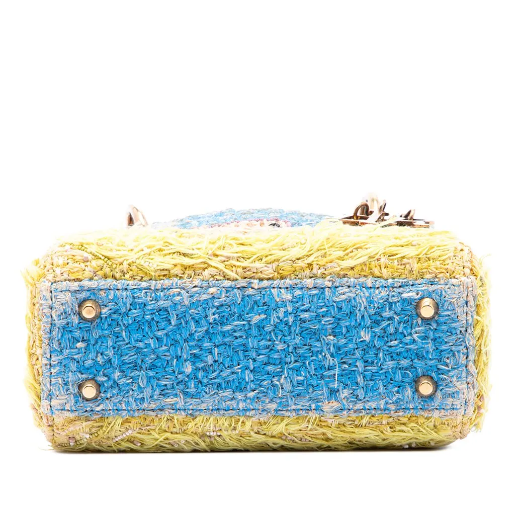 Dior Limited Edition Brian Calvin Lady Art Mini Beaded Raffia Lady Dior Blue Rattan Good - Inside View