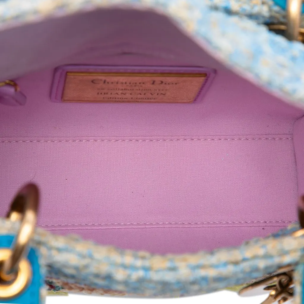 Dior Limited Edition Brian Calvin Lady Art Mini Beaded Raffia Lady Dior Blue Rattan Good - Model View