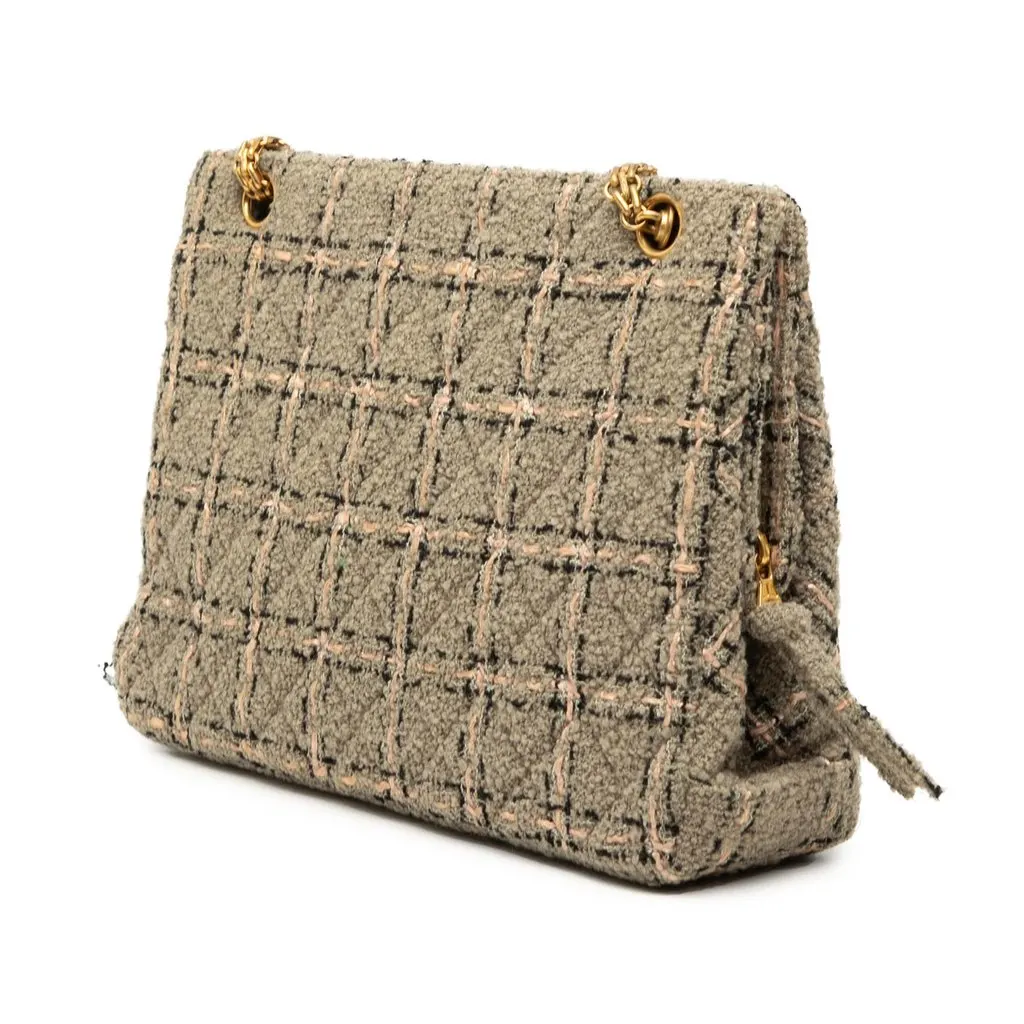 Chanel Multicolor Tweed and Leather Quadrato Box Shoulder Bag Beige Very good - Back View