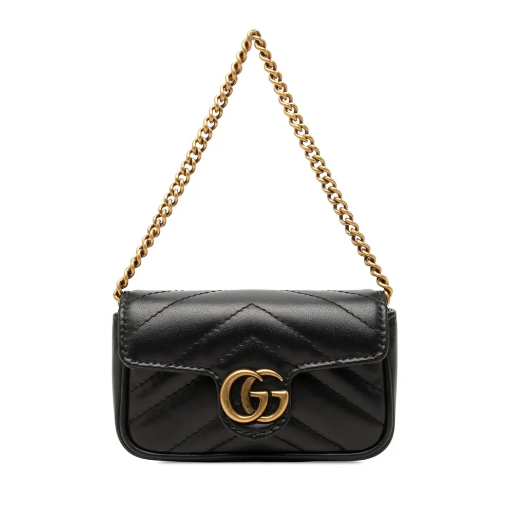 Gucci GG Marmont Matelasse Calfskin Coin Purse on Chain Black Leather Good - Front View