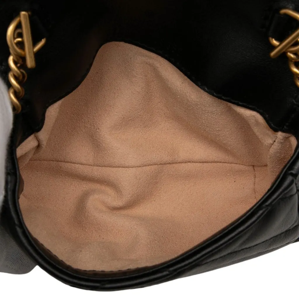 Gucci GG Marmont Matelasse Calfskin Coin Purse on Chain Black Leather Good - Model View