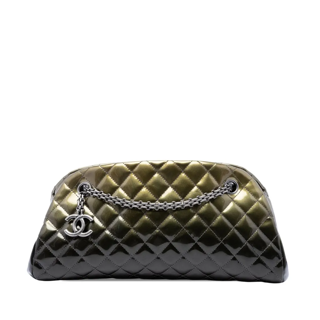 Chanel Medium Patent Ombre Just Mademoiselle Bowling Bag Green Leather Very good - Front View