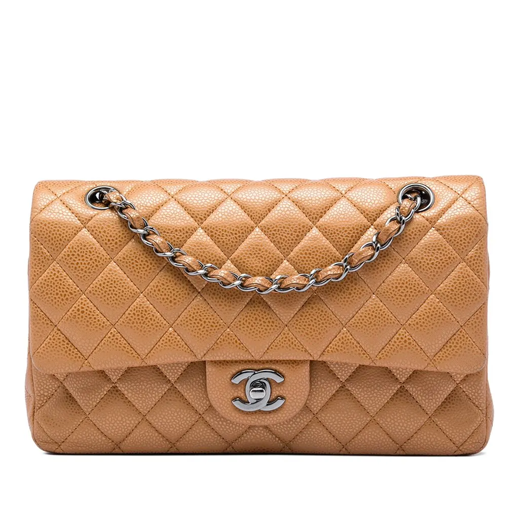Chanel Medium Classic Metallic Caviar Double Flap Brown Leather Very good - Front View