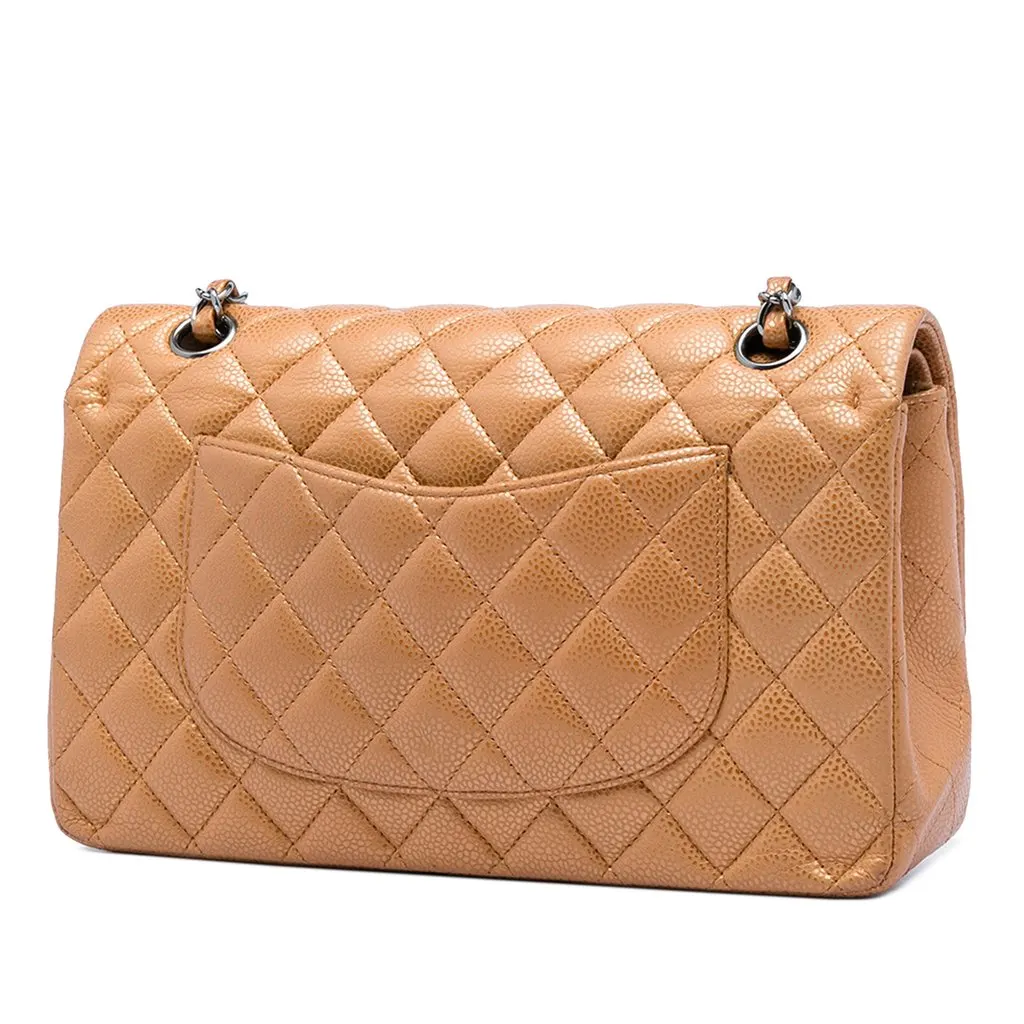 Chanel Medium Classic Metallic Caviar Double Flap Brown Leather Very good - Back View
