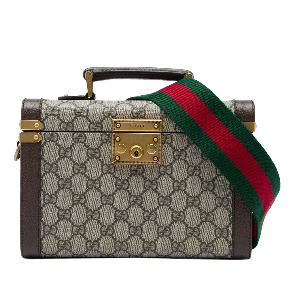 Gucci GG Supreme Web Savoy Top Handle Beauty Case Beige Very good - Front View