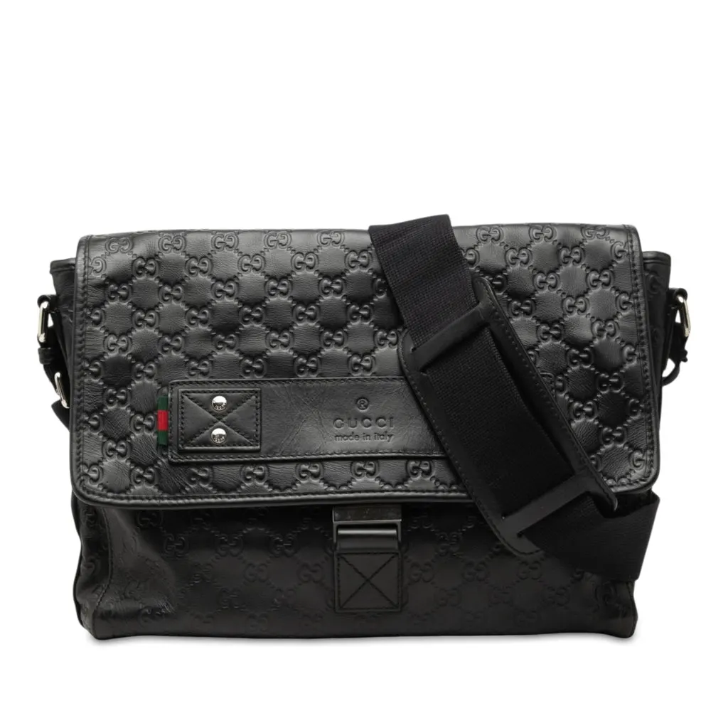Gucci Guccissima Web Crossbody Black Leather Very good - Front View
