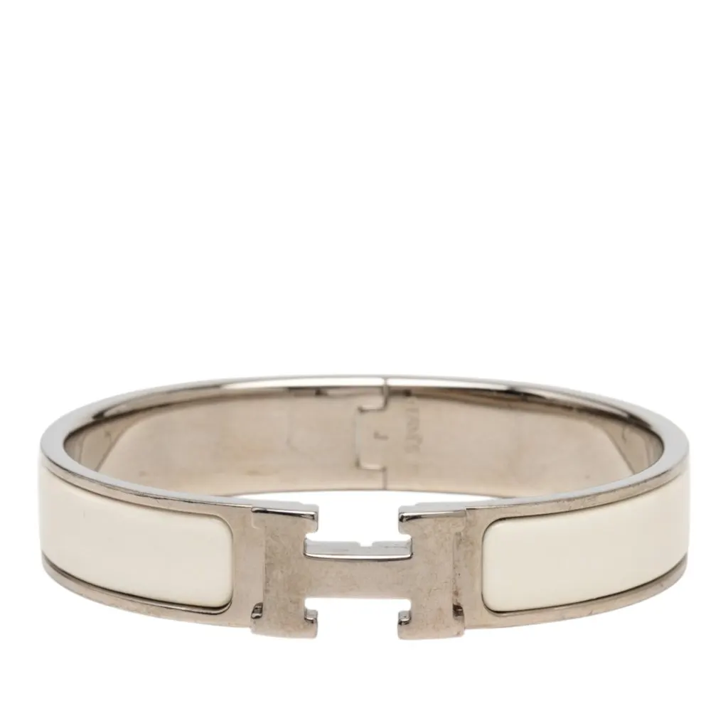 Hermès Narrow Enamel Clic H Bracelet PM White Very good - Front View
