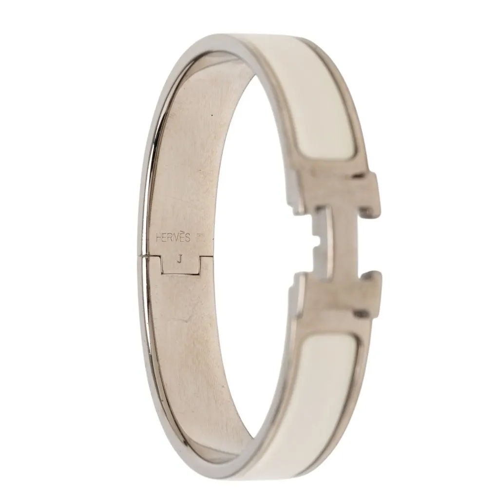 Hermès Narrow Enamel Clic H Bracelet PM White Very good - Model View