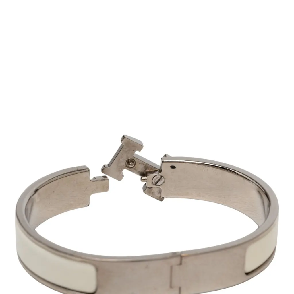 Hermès Narrow Enamel Clic H Bracelet PM White Very good - Box View