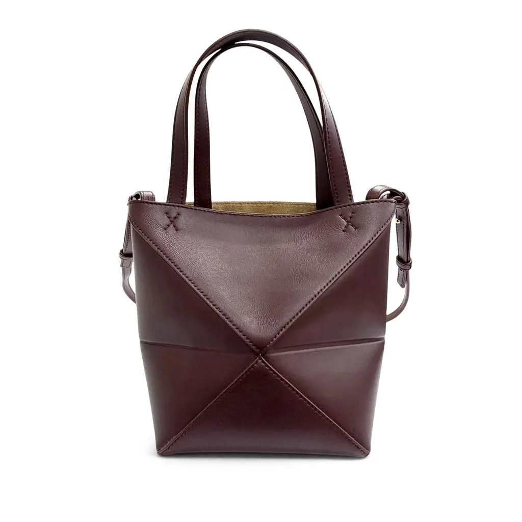 LOEWE Mini Shiny Calfskin Puzzle Fold Tote Red Leather Very good - Back View