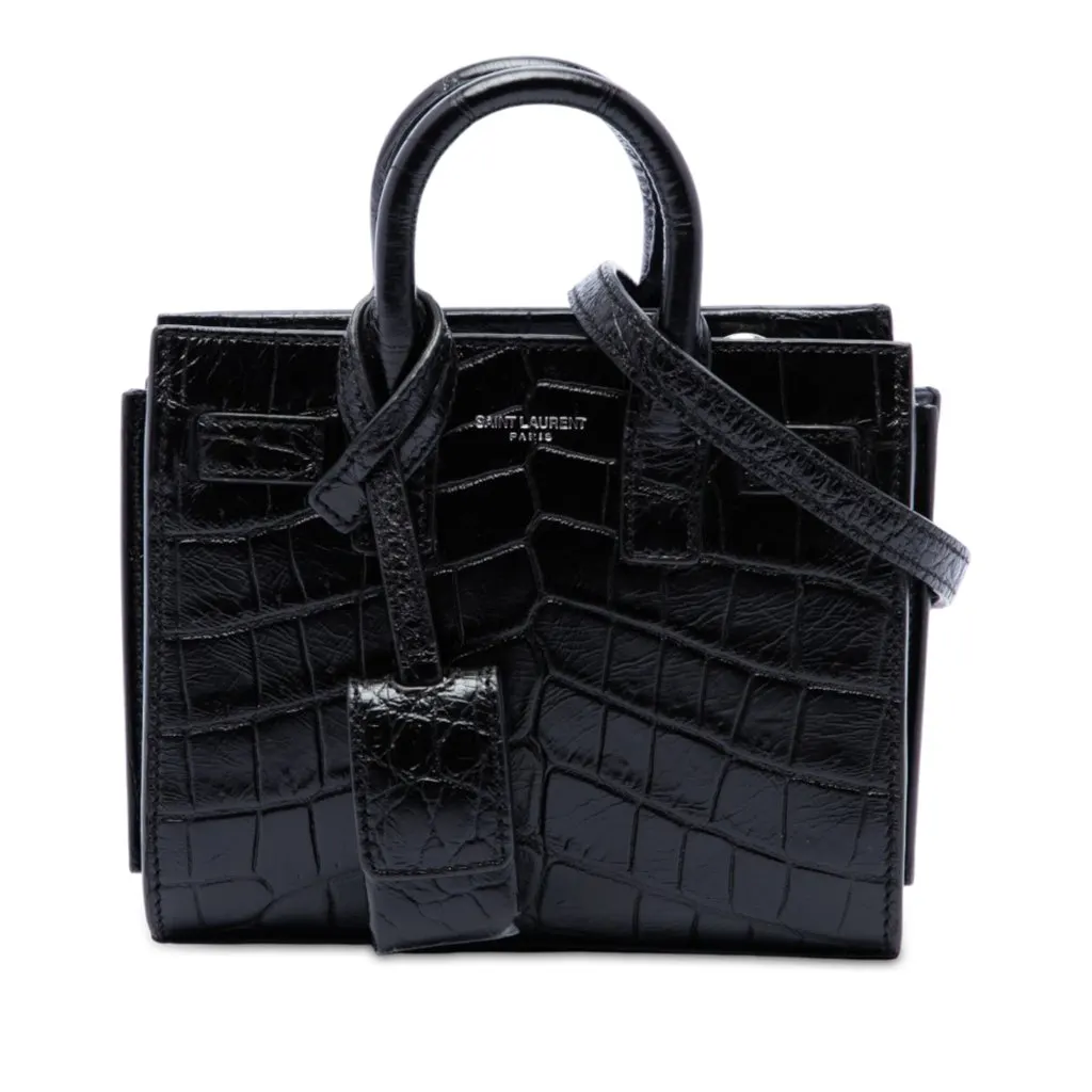 Saint Laurent Toy Croc Embossed Leather Sac De Jour Satchel Black Leather Very good - Front View