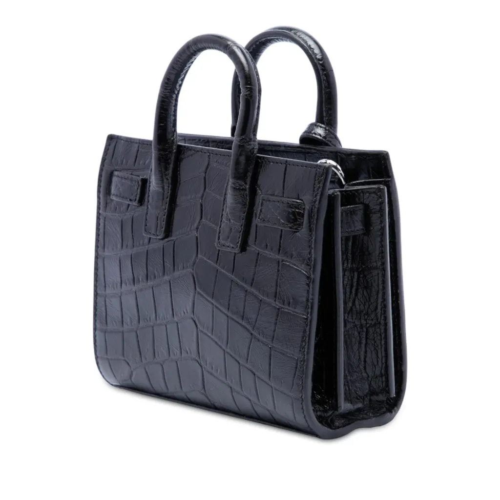 Saint Laurent Toy Croc Embossed Leather Sac De Jour Satchel Black Leather Very good - Back View