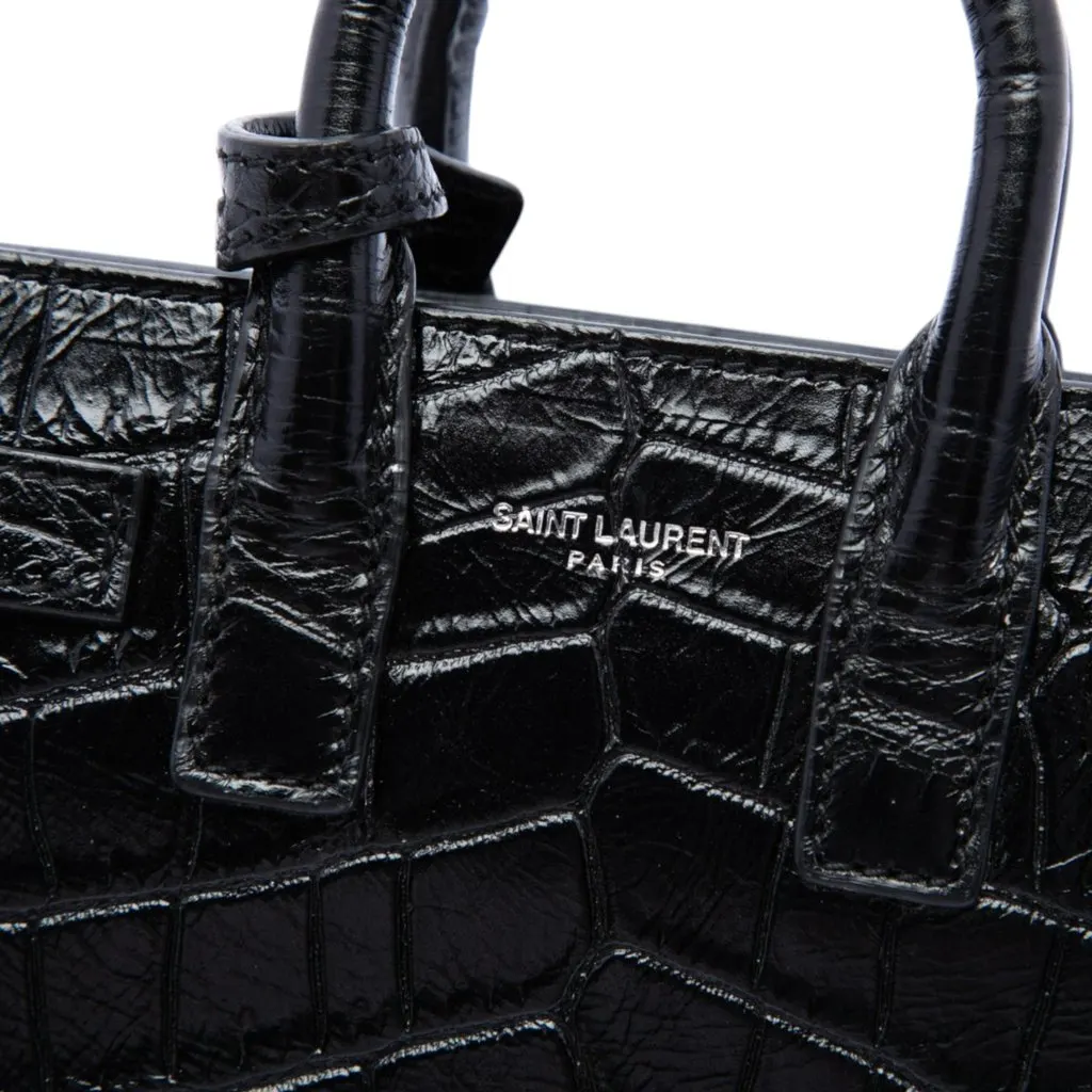 Saint Laurent Toy Croc Embossed Leather Sac De Jour Satchel Black Leather Very good - Box View