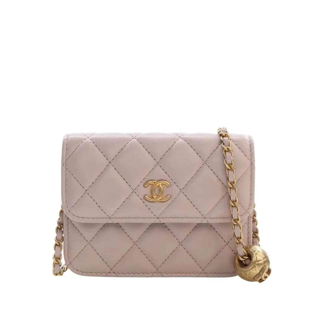 Chanel Mini Lambskin Pearl Crush Clutch On Chain Pink Leather Very good - Front View