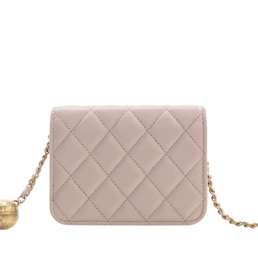 Chanel Mini Lambskin Pearl Crush Clutch On Chain Pink Leather Very good - Back View