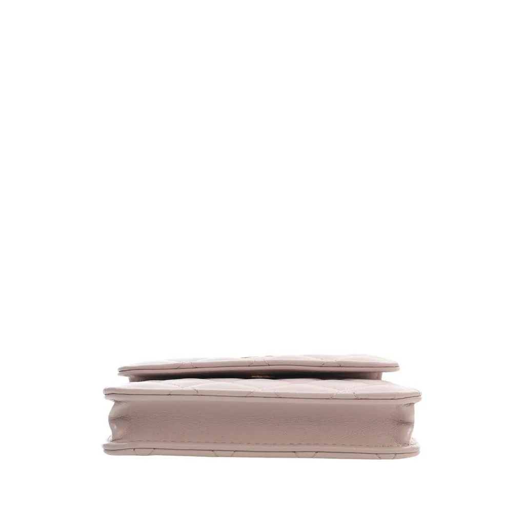 Chanel Mini Lambskin Pearl Crush Clutch On Chain Pink Leather Very good - Inside View