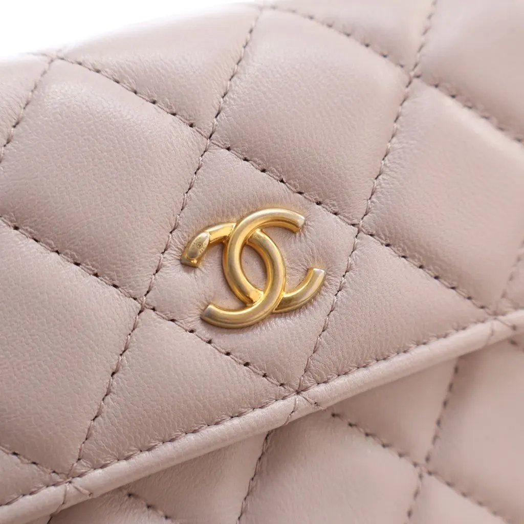 Chanel Mini Lambskin Pearl Crush Clutch On Chain Pink Leather Very good - Box View
