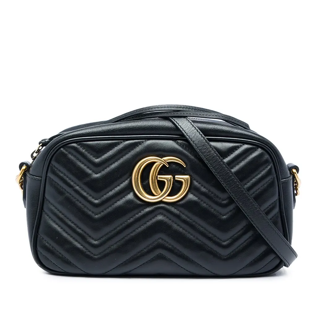 Gucci Small GG Marmont Matelasse Calfskin Crossbody Black Leather Very good - Front View