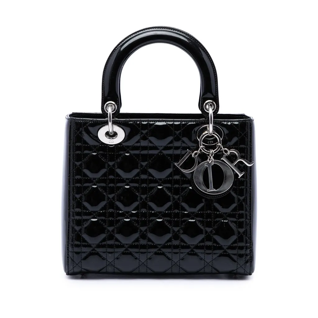 Dior Medium Patent Cannage Lady Dior Black Leather Very good - Front View