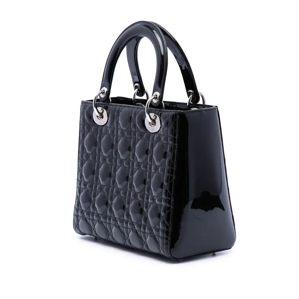 Dior Medium Patent Cannage Lady Dior Black Leather Very good - Back View