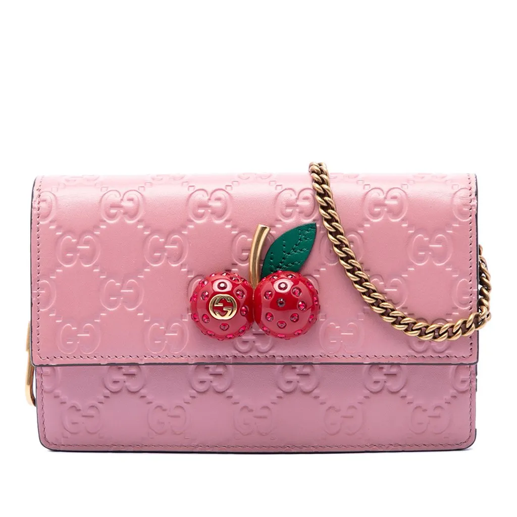 Gucci Mini Guccissima Cherry Crossbody Pink Leather Very good - Front View