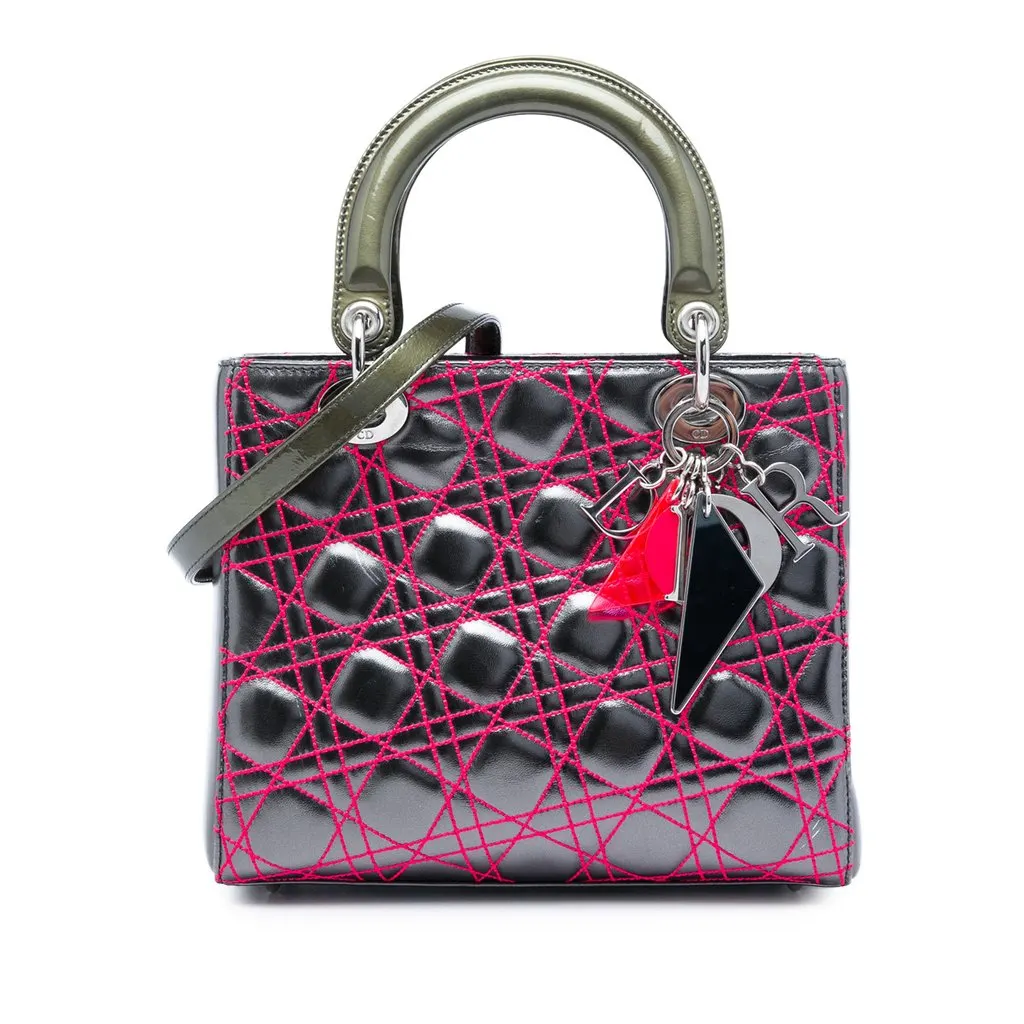 Dior Anselm Reyle Medium Metallic Lambskin Cannage Lady Dior MultiColor Leather Very good - Front View