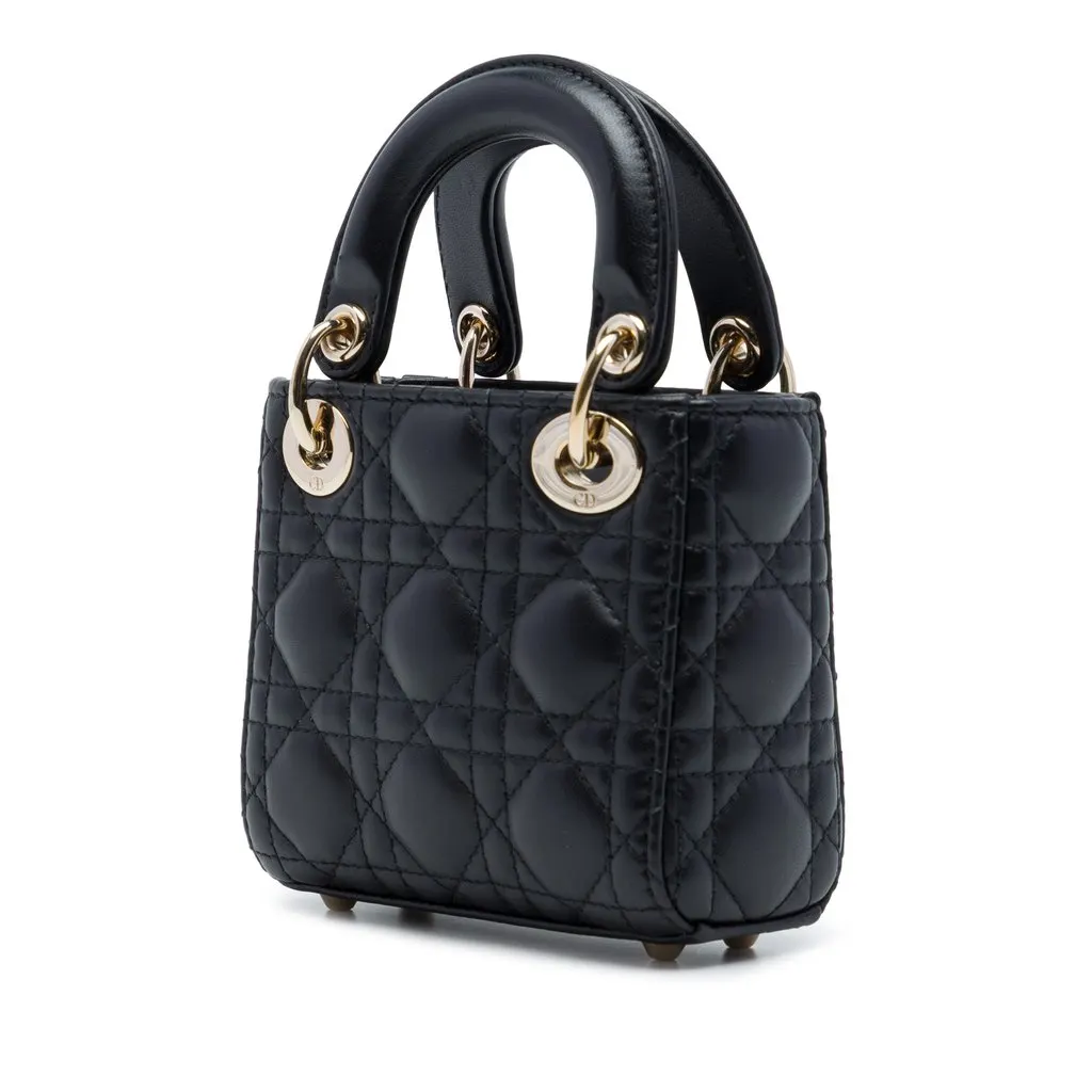 Dior Micro Lambskin Cannage Lady Dior Black Leather Very good - Back View