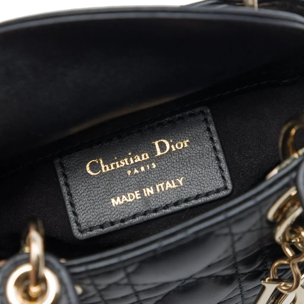 Dior Micro Lambskin Cannage Lady Dior Black Leather Very good - Box View