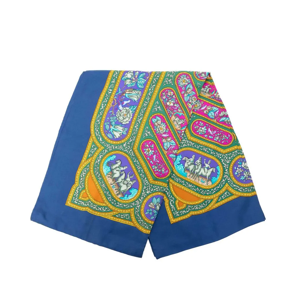 Hermès Qalamdan Silk Scarf Blue Very good - Front View