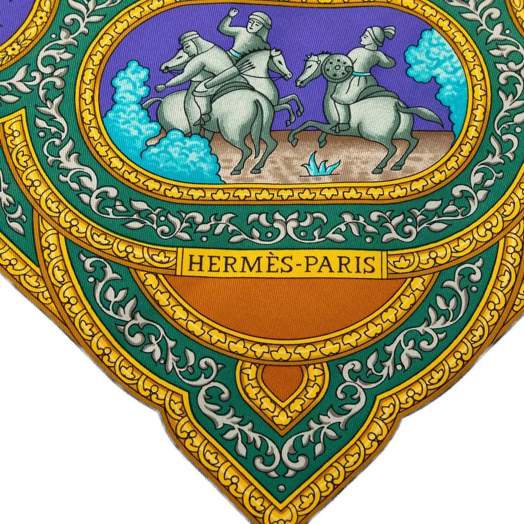 Hermès Qalamdan Silk Scarf Blue Very good - Back View