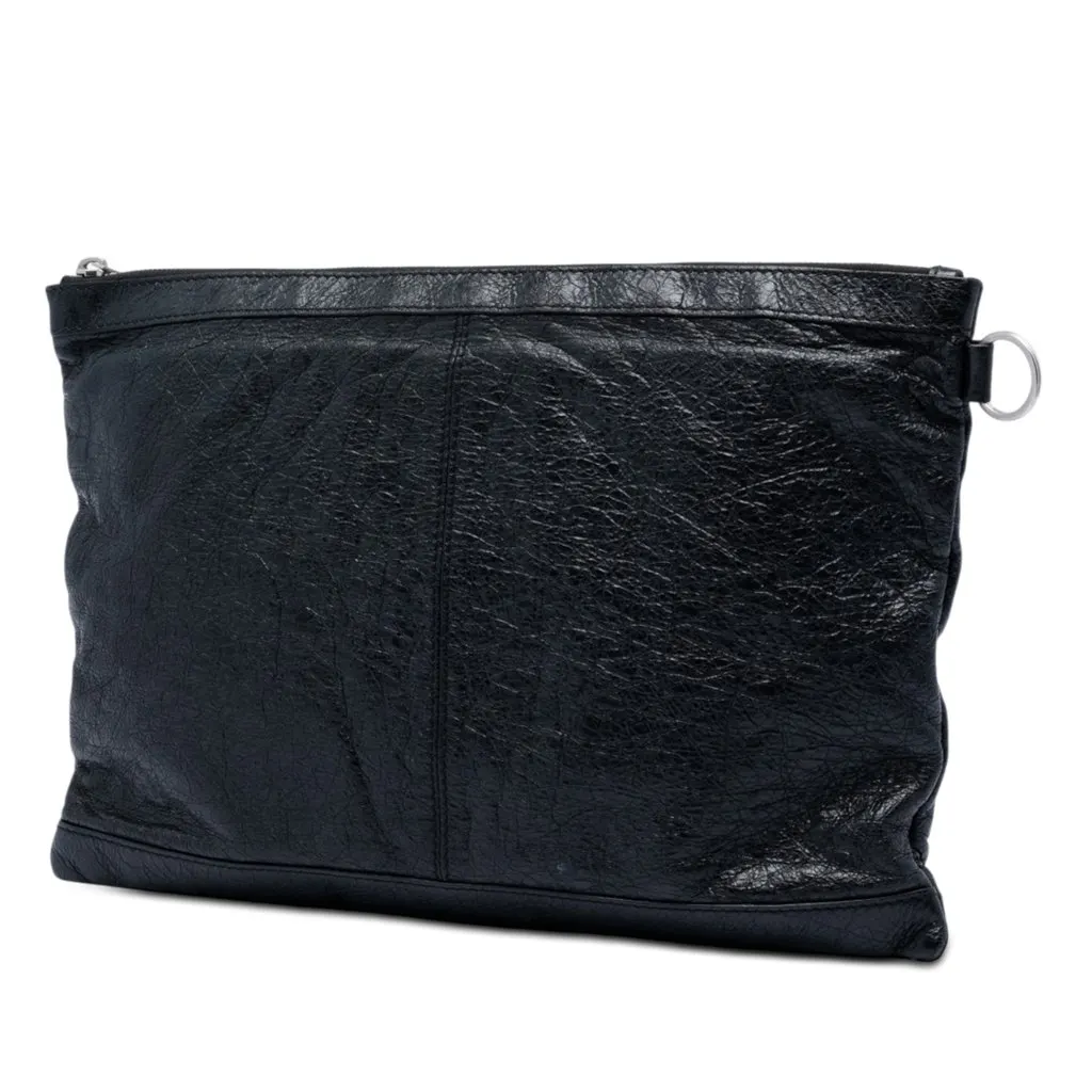 Balenciaga Lambskin Motocross Classic Clip L Clutch Black Leather Very good - Back View