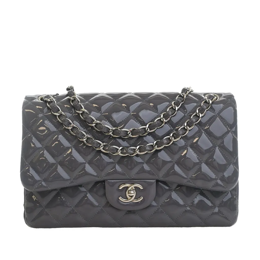 Chanel Jumbo Classic Striped Patent Double Flap MultiColor Leather Very good - Front View