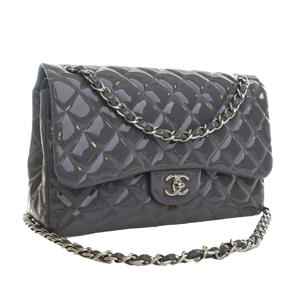 Chanel Jumbo Classic Striped Patent Double Flap MultiColor Leather Very good - Back View